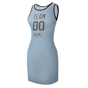 Custom Light Blue Dark Grey Sleeveless Vest Dress