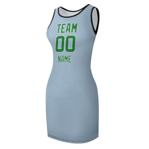 Custom Light Blue Emerald Green Sleeveless Vest Dress