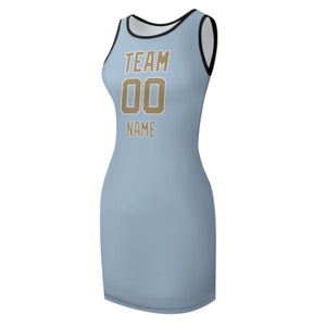 Custom Light Blue Light Khaki Sleeveless Vest Dress