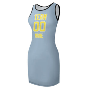 Custom Light Blue Light Yellow Sleeveless Vest Dress