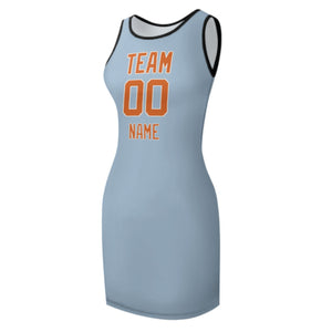 Custom Light Blue Orange Sleeveless Vest Dress