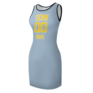 Custom Light Blue Gold Sleeveless Vest Dress