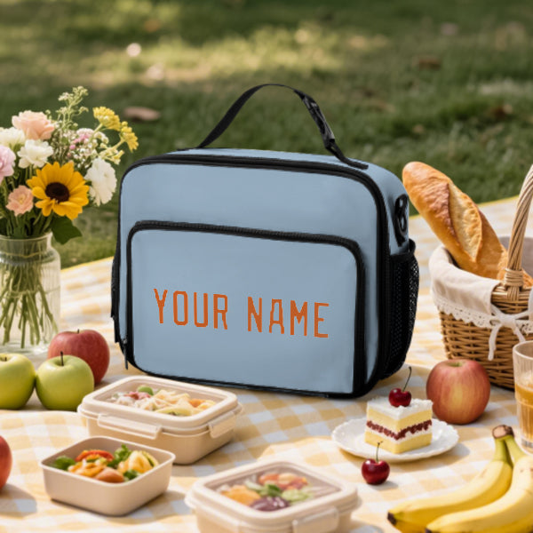 Custom Light Blue Orange Lunch Bag