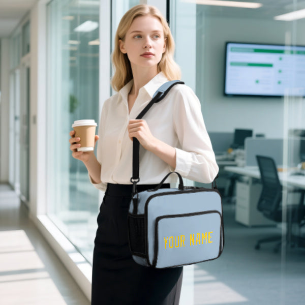 Custom Light Blue Gold Lunch Bag