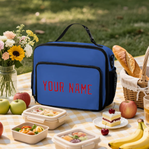 Custom Sky Blue Red Lunch Bag