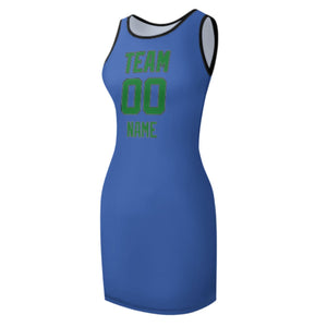 Custom Sky Blue Emerald Green Sleeveless Vest Dress