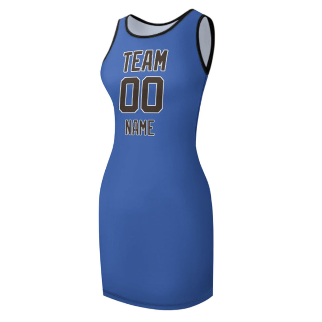 Custom Sky Blue Brown Sleeveless Vest Dress