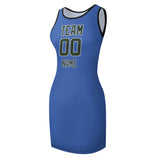 Custom Sky Blue Dark Green Sleeveless Vest Dress