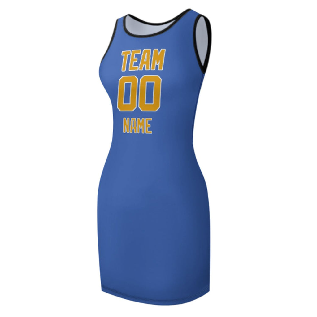 Custom Sky Blue Yellow Sleeveless Vest Dress