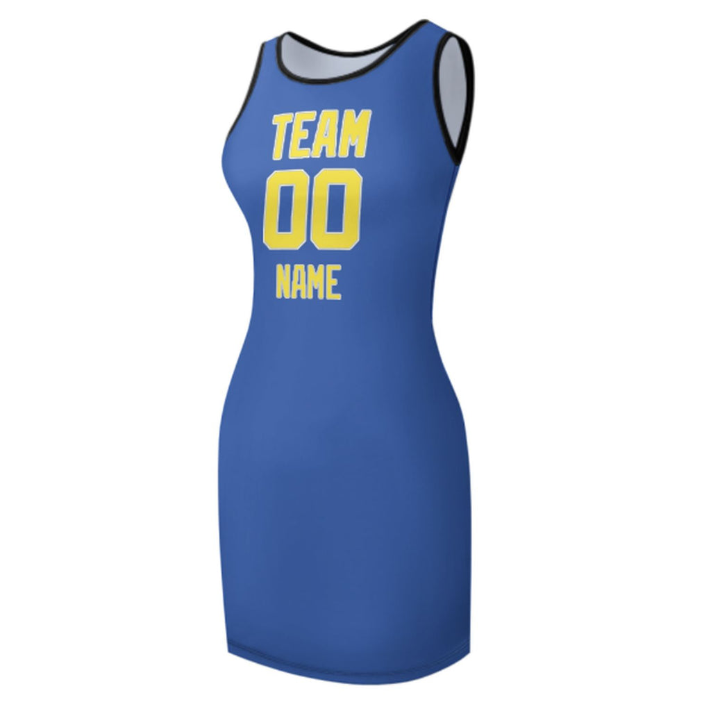 Custom Sky Blue Light Yellow Sleeveless Vest Dress