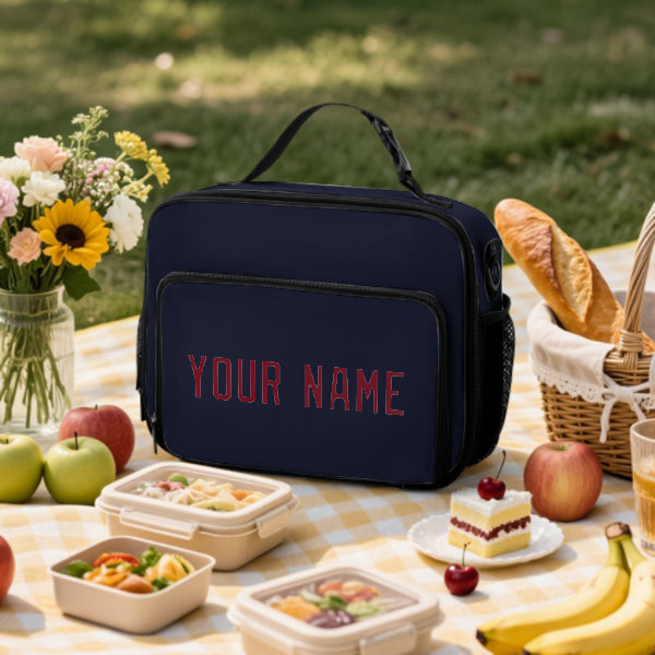 Custom Navy Crimson Red Lunch Bag