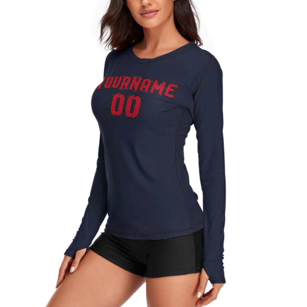 Custom Navy Red Women's Long-Sleeve Shirt