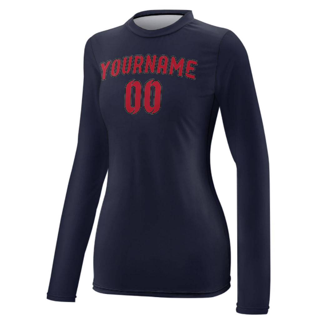 Custom Navy Red Women's Long-Sleeve Shirt