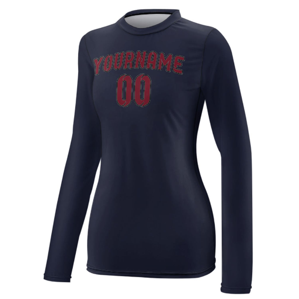 Custom Navy Crimson Red Women's Long-Sleeve Shirt