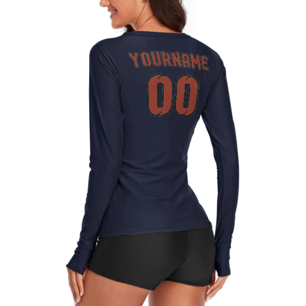 Custom Navy Coral Red Women's Long-Sleeve Shirt