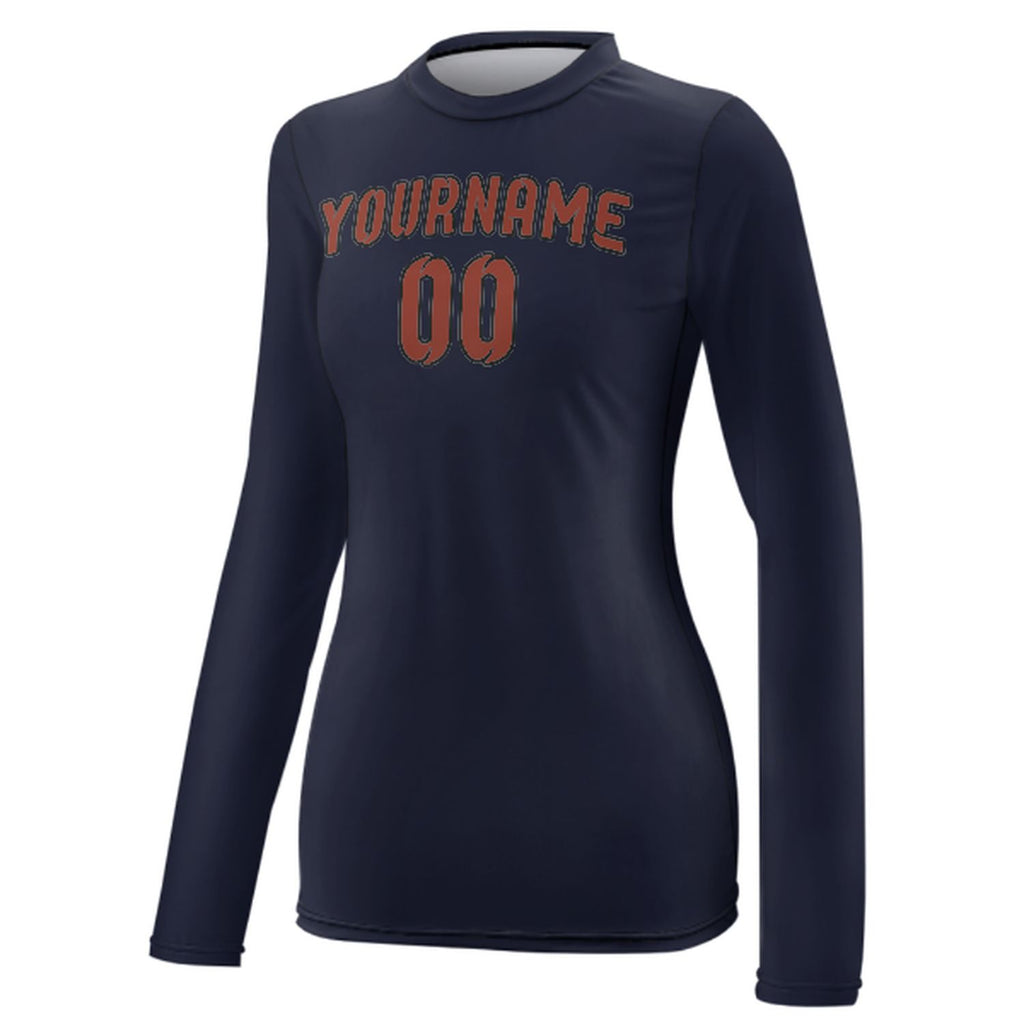 Custom Navy Coral Red Women's Long-Sleeve Shirt