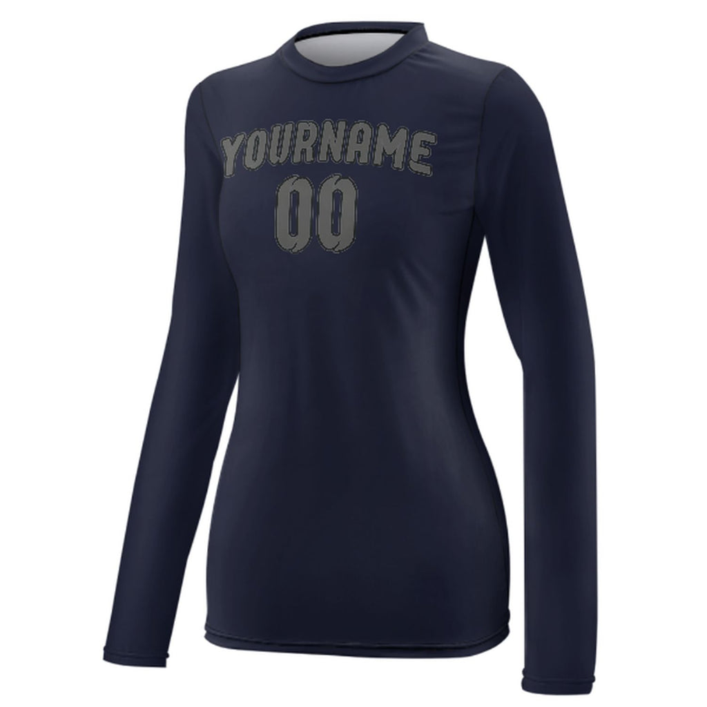 Custom Navy Dark Grey Women's Long-Sleeve Shirt