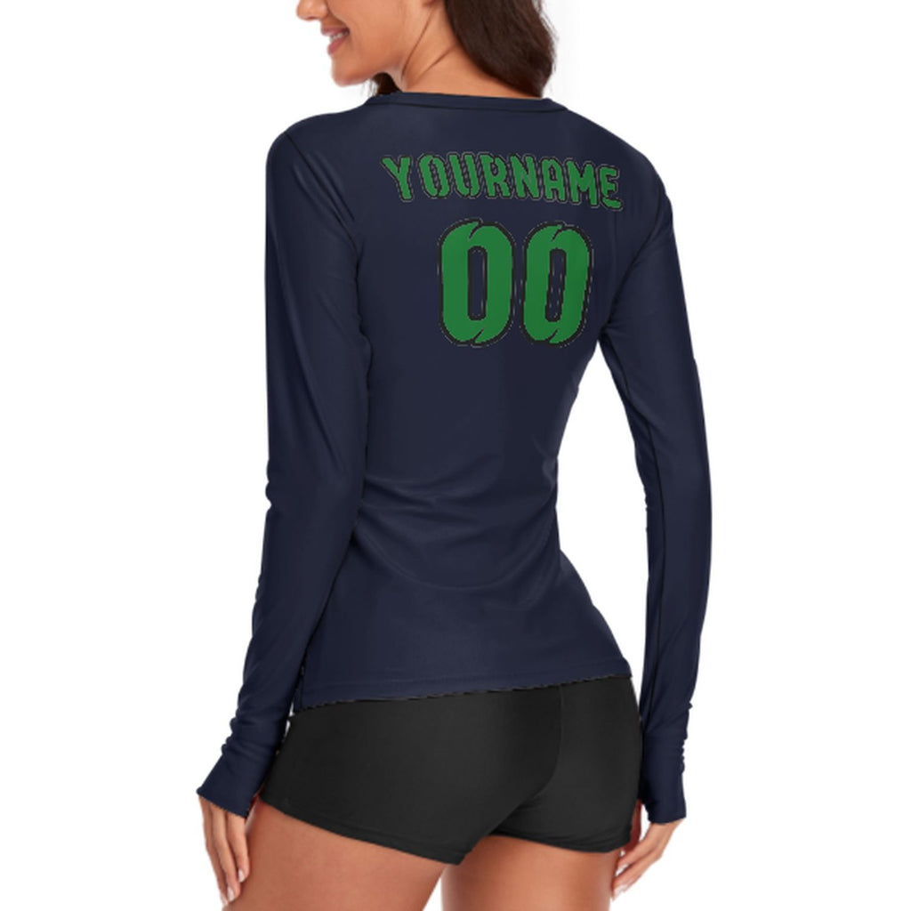 Custom Navy Emerald Green Women's Long-Sleeve Shirt