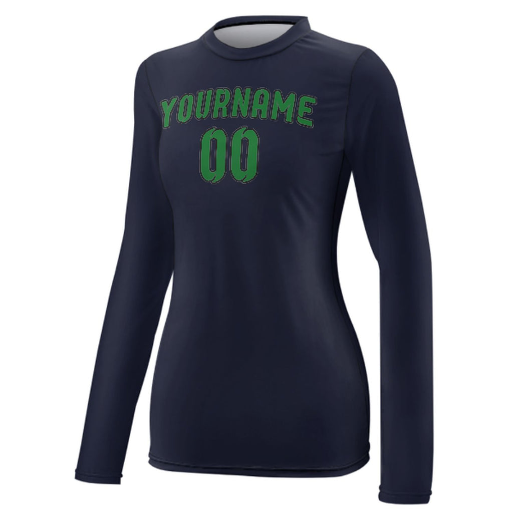 Custom Navy Emerald Green Women's Long-Sleeve Shirt
