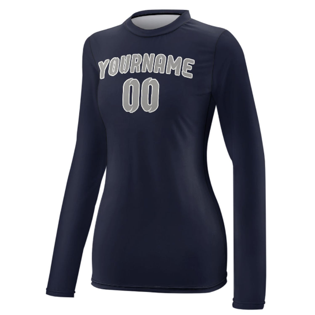 Custom Navy Gray Women's Long-Sleeve Shirt