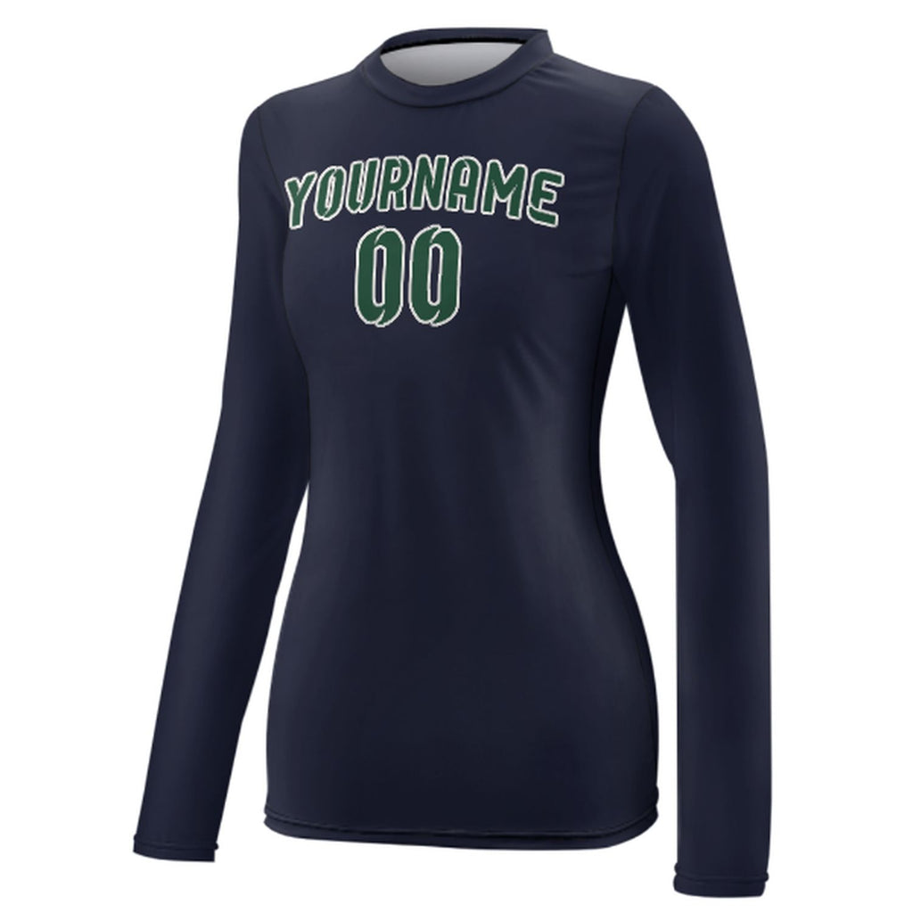 Custom Navy Green Women's Long-Sleeve Shirt