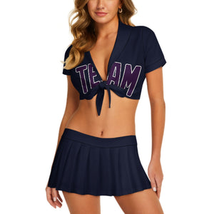 Custom Navy Purple Cheerleading Uniform Set