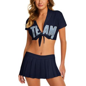Custom Navy Light Blue Cheerleading Uniform Set