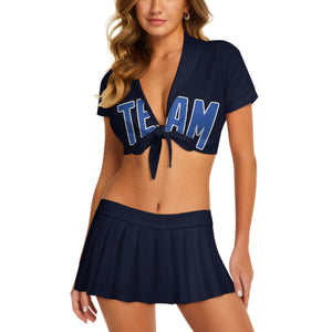 Custom Navy Sky Blue Cheerleading Uniform Set
