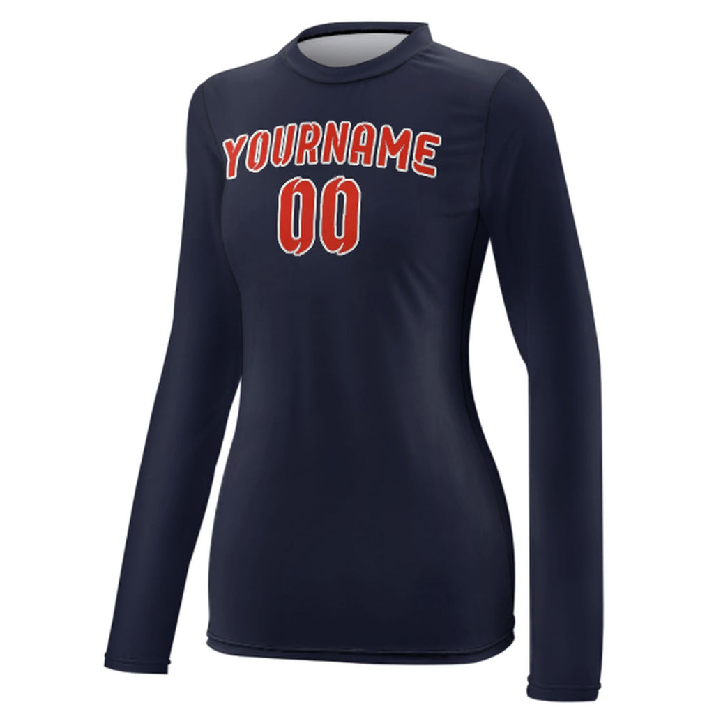 Custom Navy Orange Red Women's Long-Sleeve Shirt
