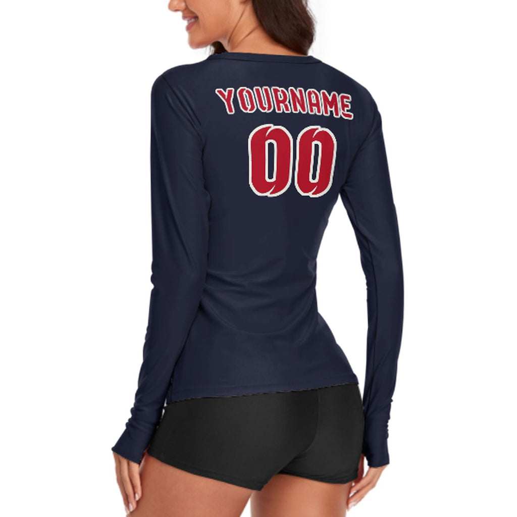 Custom Navy Red Women's Long-Sleeve Shirt