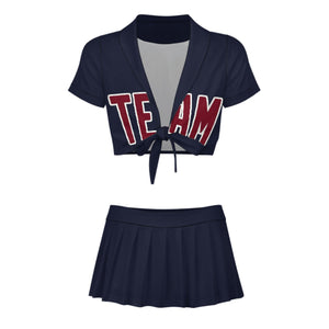 Custom Navy Crimson Red Cheerleading Uniform Set