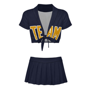 Custom Navy Yellow Cheerleading Uniform Set