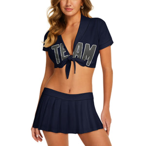 Custom Navy Dark Grey Cheerleading Uniform Set