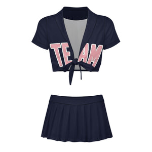 Custom Navy Light Pink Cheerleading Uniform Set