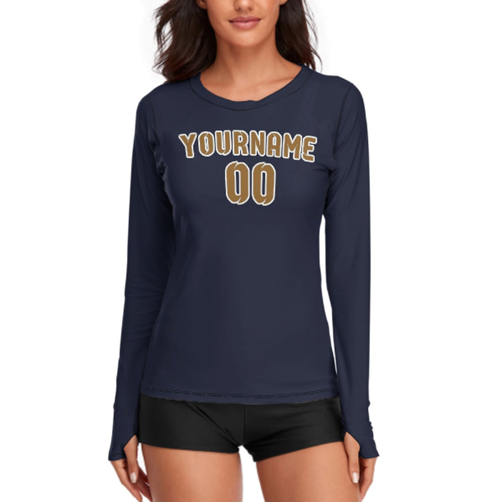 Custom Navy Khaki Women's Long-Sleeve Shirt