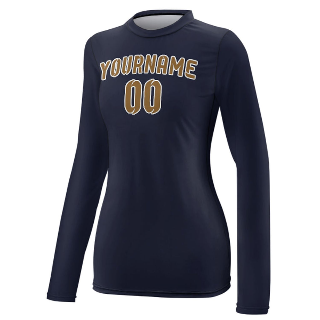Custom Navy Khaki Women's Long-Sleeve Shirt