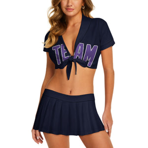 Custom Navy Light Purple Cheerleading Uniform Set