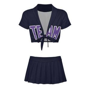 Custom Navy Light Purple Cheerleading Uniform Set