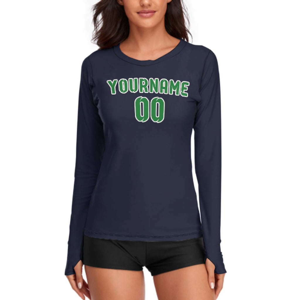 Custom Navy Emerald Green Women's Long-Sleeve Shirt
