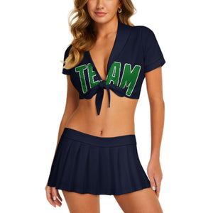 Custom Navy Emerald Green Cheerleading Uniform Set