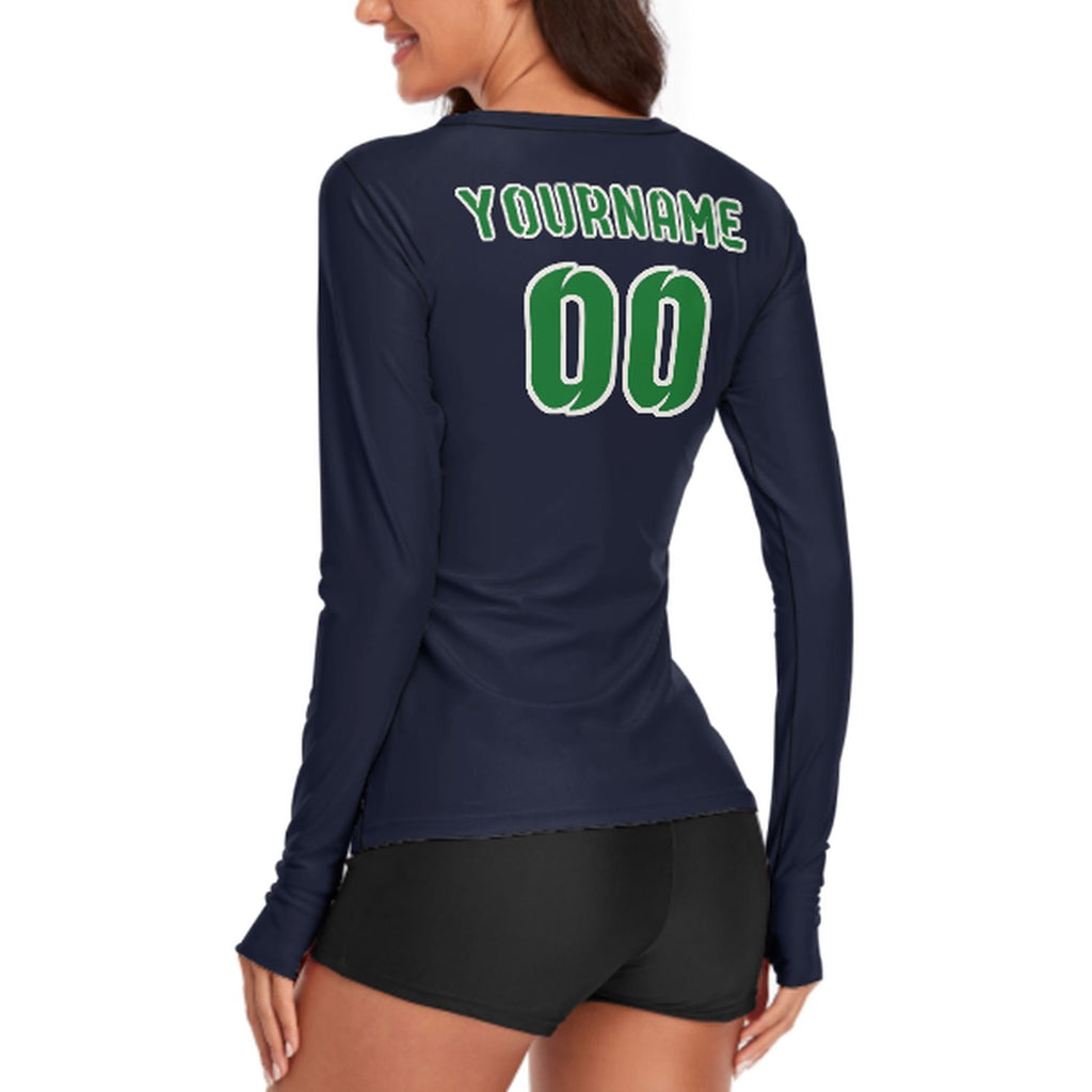 Custom Navy Emerald Green Women's Long-Sleeve Shirt