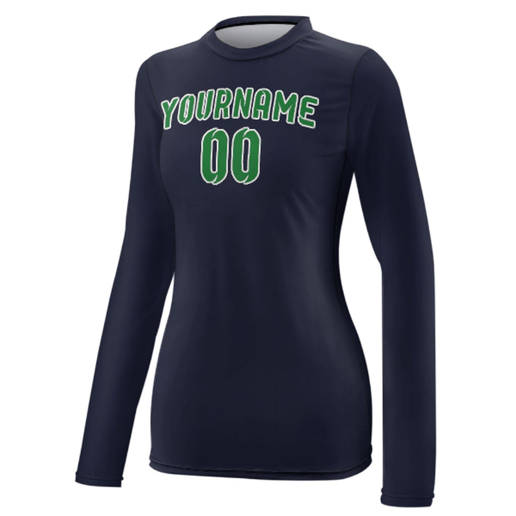 Custom Navy Emerald Green Women's Long-Sleeve Shirt