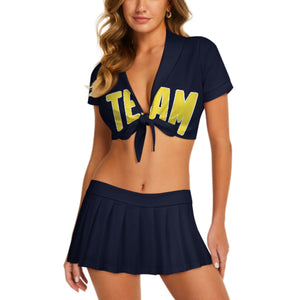 Custom Navy Light Yellow Cheerleading Uniform Set