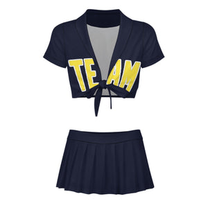 Custom Navy Light Yellow Cheerleading Uniform Set