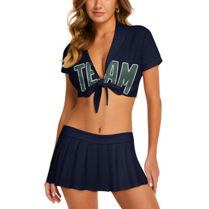 Custom Navy Blue Green Cheerleading Uniform Set