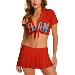 Custom Orange Red Light Blue Cheerleading Uniform Set