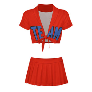 Custom Orange Red Sky Blue Cheerleading Uniform Set