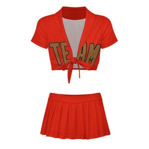 Custom Orange Red Khaki Cheerleading Uniform Set