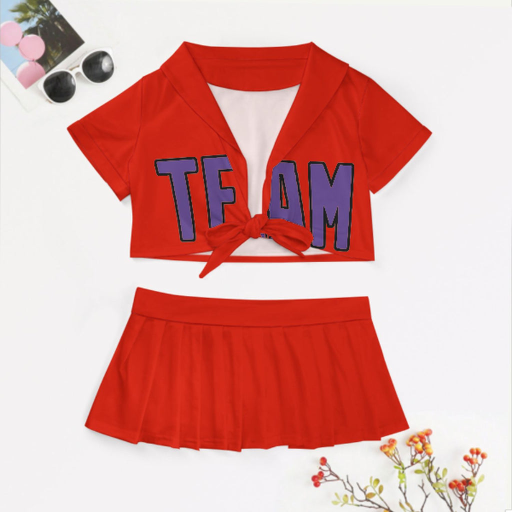 Custom Orange Red Light Purple Cheerleading Uniform Set