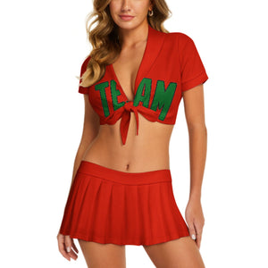 Custom Orange Red Emerald Green Cheerleading Uniform Set